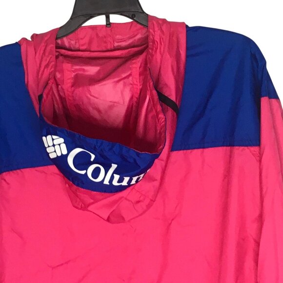 Columbia Jacket Mens XL Pink Blue Hooded Anorak Windbreaker Pullover KX0490 - Picture 9 of 14